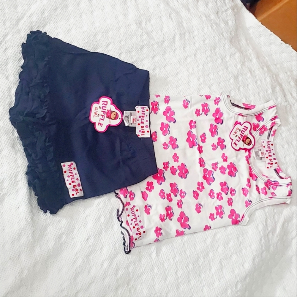 Flowers  summer ruffle shorts top set 12/18m ruffle girl knit